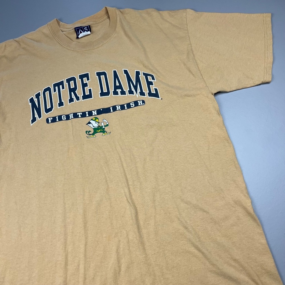 AS Sports Notre Dame T-Shirt Mens XL Tan Fighting Irish Leprechaun Graphic Tee